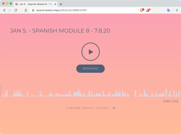A student's recorded Spanish homework, submitted online to her teacher in voice form.