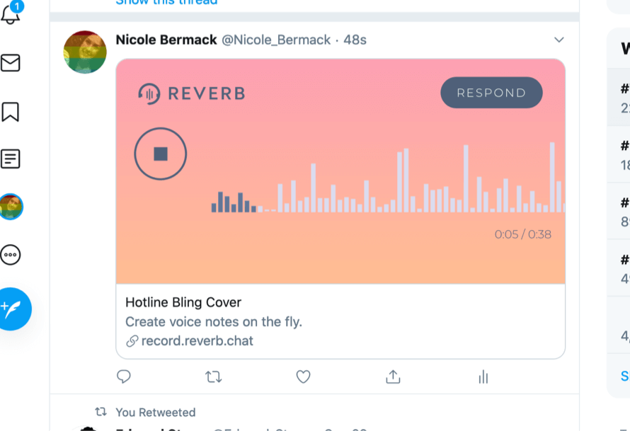 What it looks like when you embed audio in a tweet